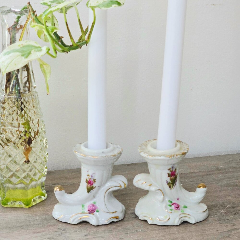 3 For 45 💞✨️ Pair of Vintage Porcelain Floral Candle Holders